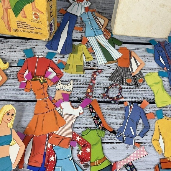 Vintage Toy 60 pc Malibu PJ Barbie Ken Magic Paper Dolls Clothes Surfer 1972 - Picture 8 of 16